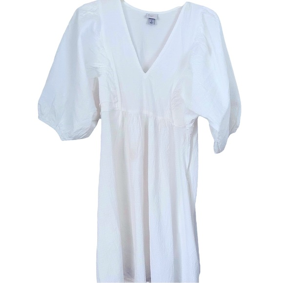 New Day White Textured Short Puff Sleeve Dress sz. M - Picture 2 of 4